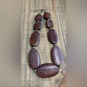 Chunky Wood Bead Necklace Statement Bohemian Style Natural Retro Artisanal